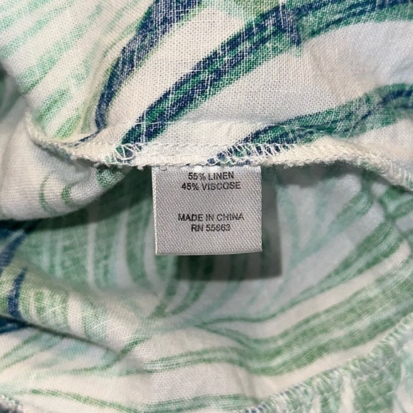 For Cynthia Linen Blend Boxy Ruffle Tropical Leaf Print Cropped Blouse Top Sz S - Picture 8 of 8